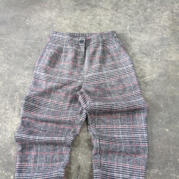 Vintage Wool Pants Womens 6 Gray Brown Plaid Tartan Cuffed Loose Waist 24 - Picture 2 of 7